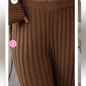 Cozy Brown Ribbed Knit Pants
